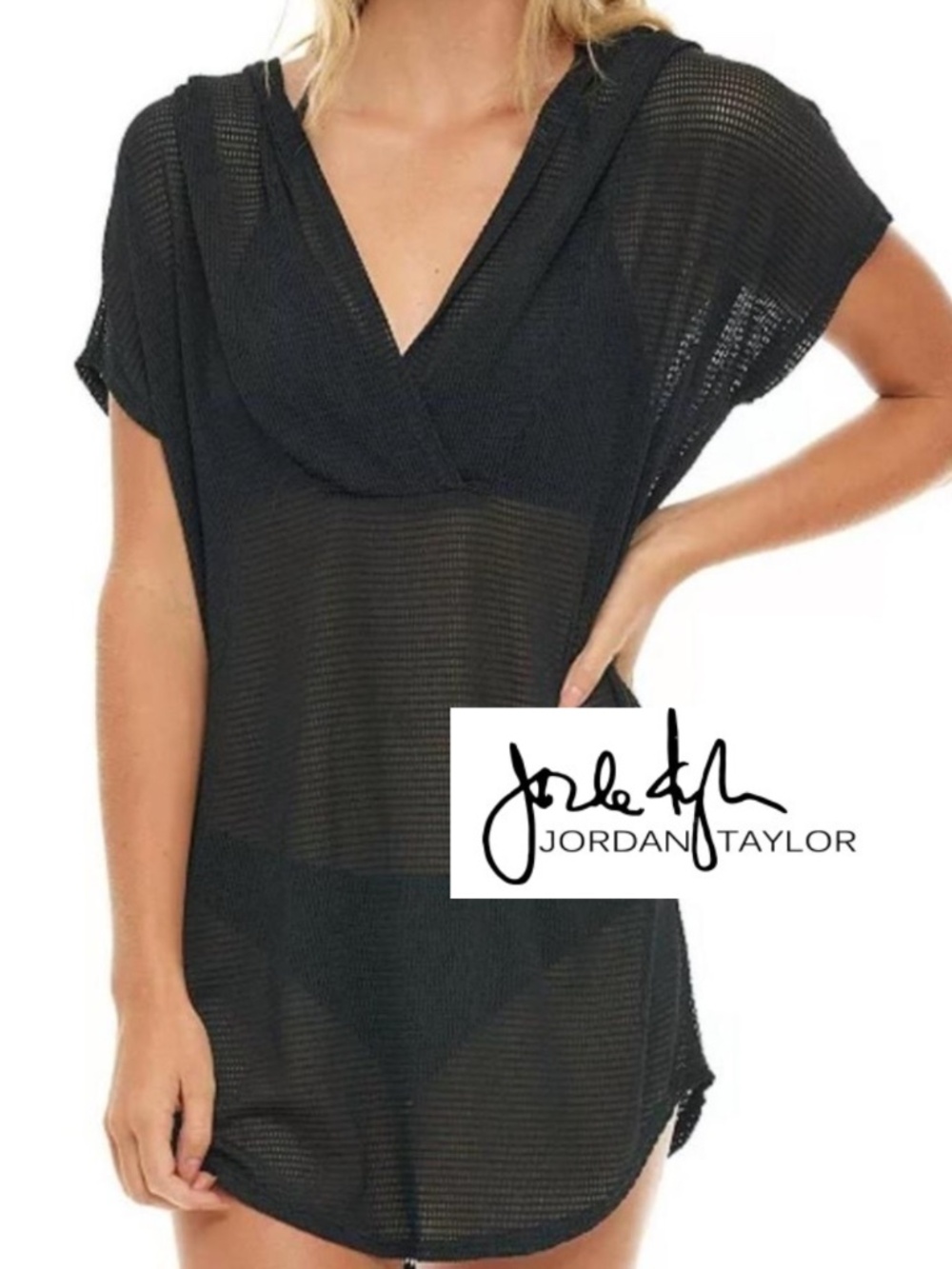Jordan Taylor Black Mesh swim cover up, M, CB2779